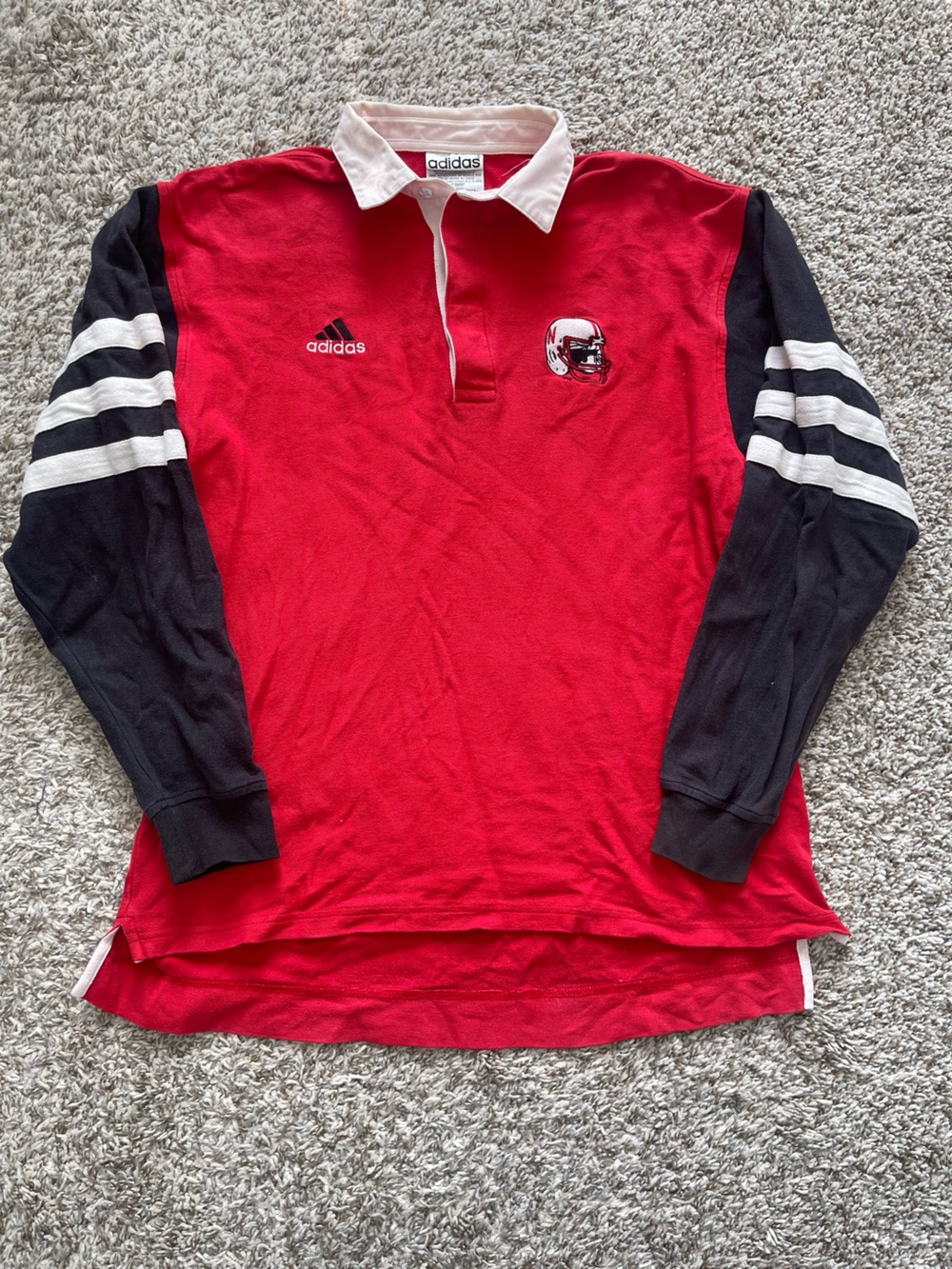 Vintage Adidas Nebraska Cornhuskers Rugby Polo Mens M Pique Embroidered